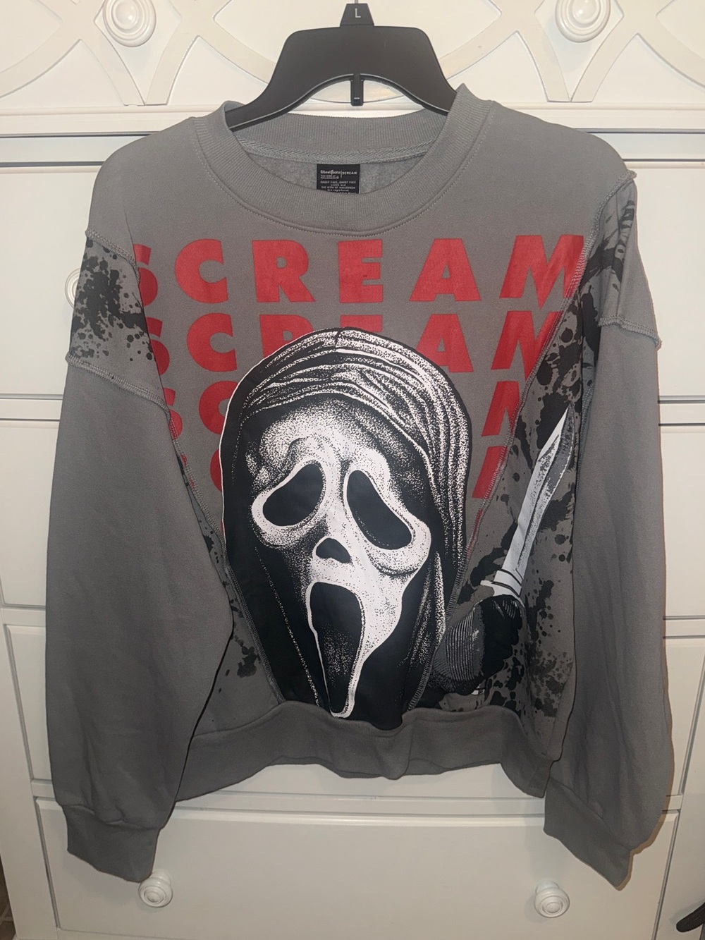 Scream Graphic Crewneck Sweatshirt - Gray with Red Print Mens XS NWOT
